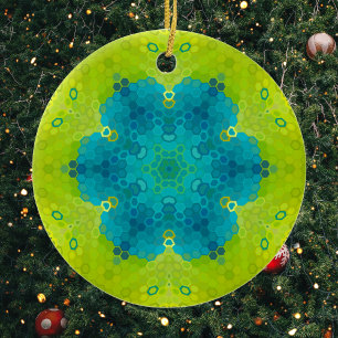Décoration En Céramique Hex Mandala Vert et Bleu