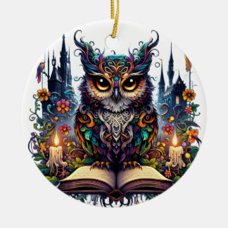Décoration En Céramique Hibou livresque magique