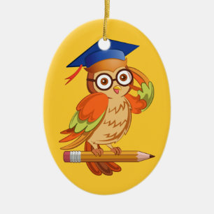 Décoration En Céramique Hibou nerd mignon sur un crayon
