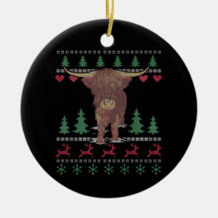 Décoration En Céramique Highland Cow Ugly Christmas