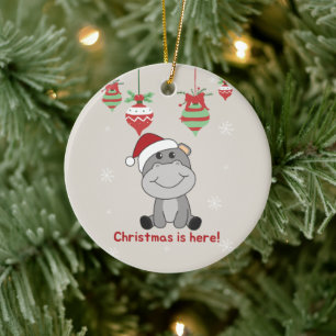Décoration En Céramique Hippo Joyeux Noël Animaux d'hiver Hippopotames Cer