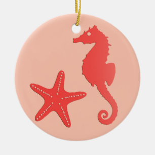 Décoration En Céramique Hippocampe et étoiles de mer - nuances de corail o