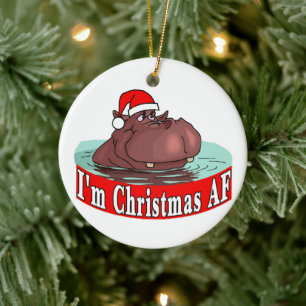 Décoration En Céramique Hippopotame de Noël