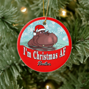 Décoration En Céramique Hippopotame de Noël à Santa Hat - Noël AF