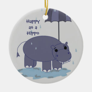 Décoration En Céramique Hippopotame Violet avec Parapluie
