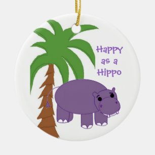 Décoration En Céramique Hippopotame Violet avec un Palmier