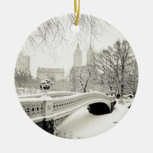Décoration En Céramique Hiver de Central Park - neige sur le pont d'arc