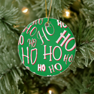 Décoration En Céramique HO HO HO Texte de Noël motif blanc vert rouge