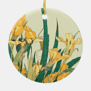 Décoration En Céramique Hokusai grasshopper et iris Japon