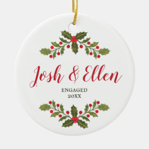Décoration En Céramique Holly Berries Greenery Personalized Engagement