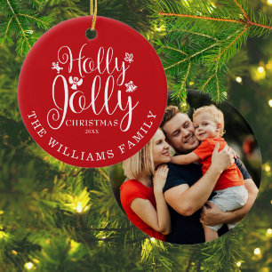 Décoration En Céramique Holly Jolly Nom de famille Photo Noël