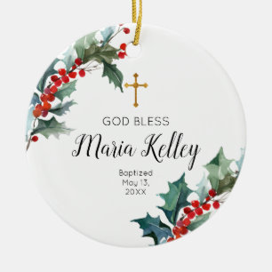 Décoration En Céramique Holly Winter Floral Personnalisé Fille Baptême