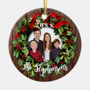 Décoration En Céramique Holly Wreath Personnalisé Family Photo Keepsaké