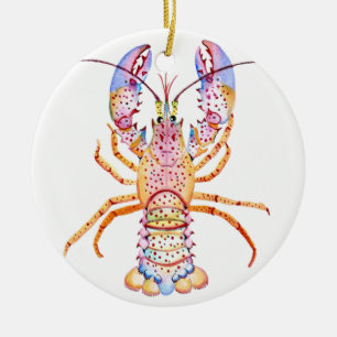 Décoration En Céramique Homard rose et bleu