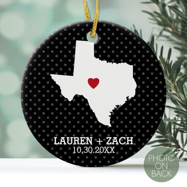 Décoration En Céramique Home State Map Art - Mariage personnalisé Texas (Personalized Photo Ornament)