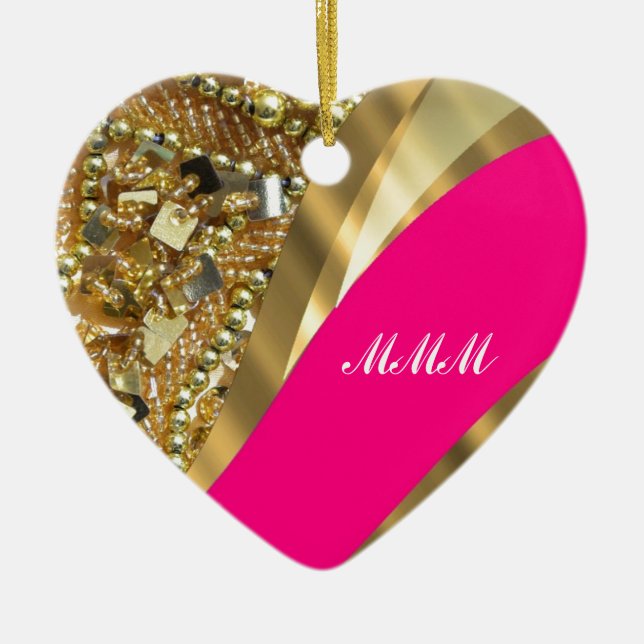 Décoration En Céramique Hot pink & gold bling (Devant)