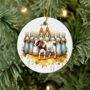 Décoration En Céramique Huit employées de maison Douze jours de Noël
