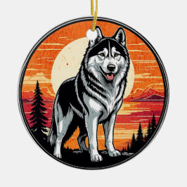 Décoration En Céramique Husky Retro Sunset Dog Lover
