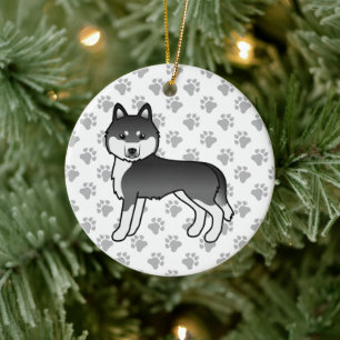 Décoration En Céramique Husky Sibérien Noir Et Blanc Chien De Dessin Animé