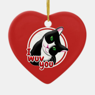 Décoration En Céramique I Wuv You Valentines's Day Cat