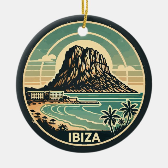 Décoration En Céramique Ibiza Espagne Rocher d'Es Vedra Travel Art Badge (Devant)