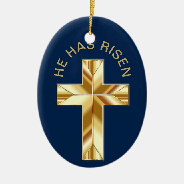 Décoration En Céramique Il Est Devenu Religieux Croix D'Or Pâques (Devant)