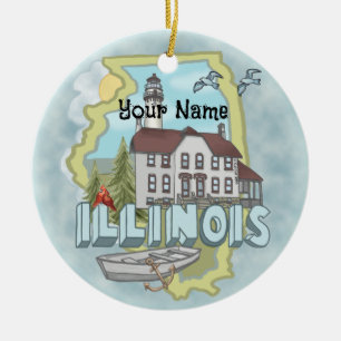 Décoration En Céramique Illinois Lighthouse nom personnalisé