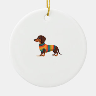 Décoration En Céramique Illustration de dachshund en pull vintage arc-en-c