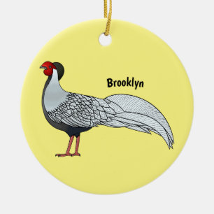 Décoration En Céramique Illustration d'oiseau faisan d'argent