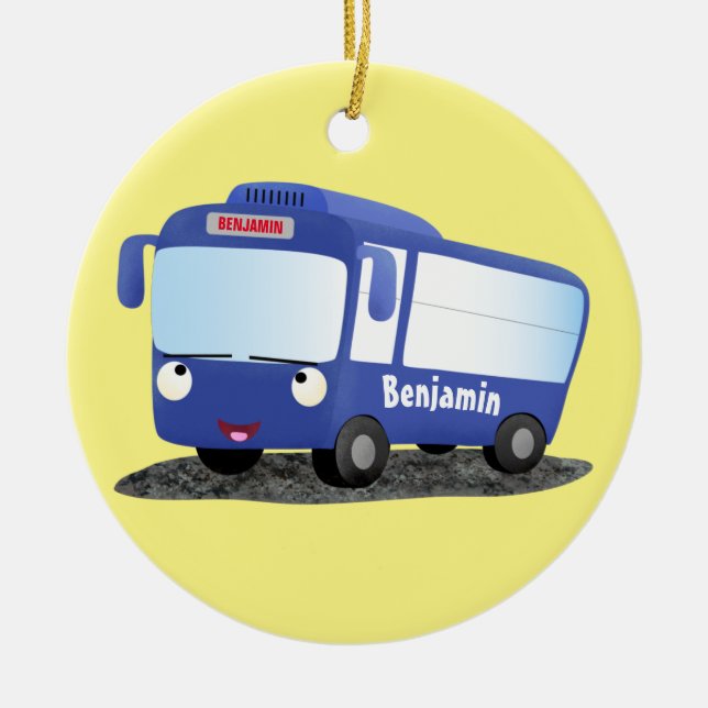 Décoration En Céramique Illustration d'un bus moderne bleu mignon (Devant)