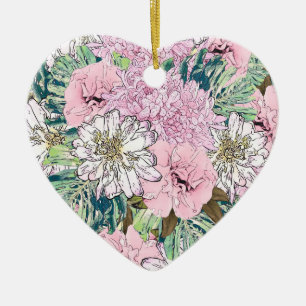 Décoration En Céramique Illustration florale mignonne rose et blanc