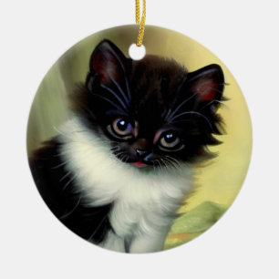 Décoration En Céramique Illustration vintage Tuxedo Kitten