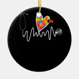 Décoration En Céramique Infirmière Autisme Puzzle Stethoscope Coeur