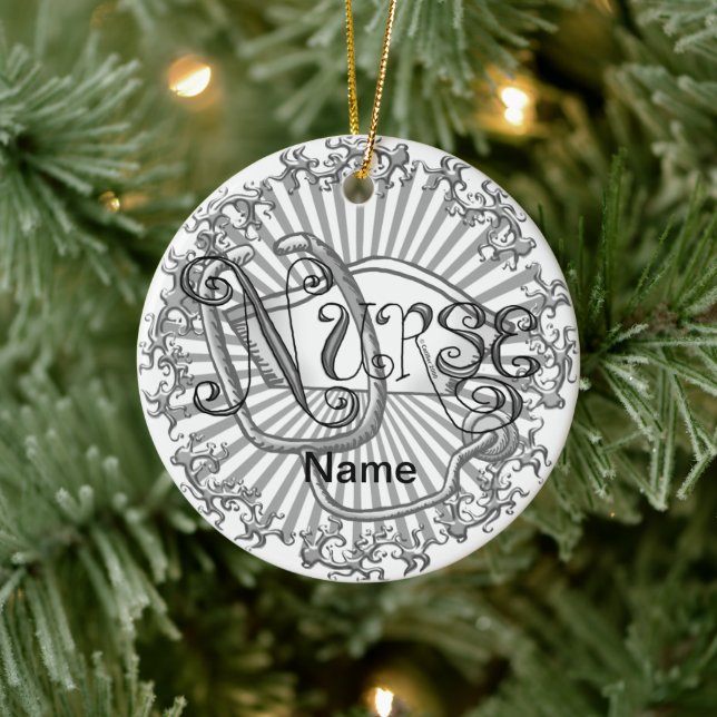 Décoration En Céramique Infirmière aux lettres d'argent (Arbre)