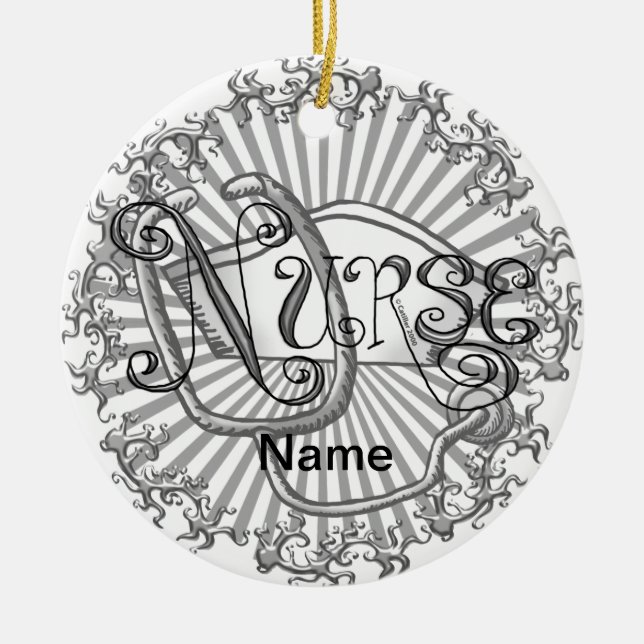 Décoration En Céramique Infirmière aux lettres d'argent (Devant)
