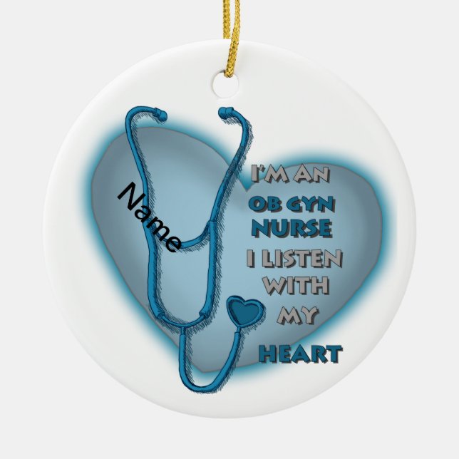 Décoration En Céramique Infirmière Blue Heart ObGyn (Devant)
