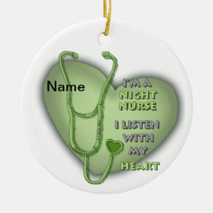 Décoration En Céramique Infirmière de nuit du coeur vert