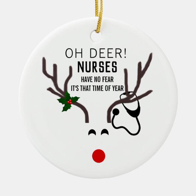 Décoration En Céramique Infirmière Funny Noël Stethoscope Reindeer (Devant)