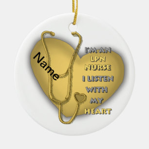 Décoration En Céramique Infirmière LPN du coeur jaune