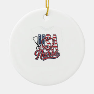Décoration En Céramique Infirmière Patriotique USA Cœur Chemise Stethoscop