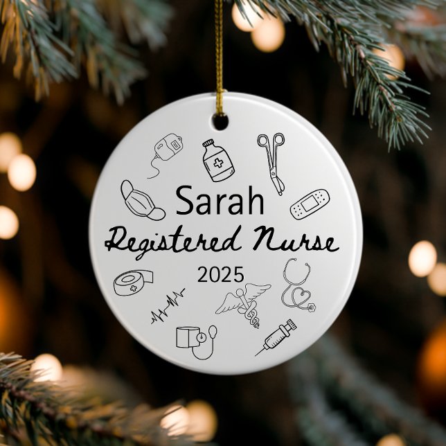 Décoration En Céramique Infirmière personnalisée 2025, Personnalisé RN pré (Créateur téléchargé)