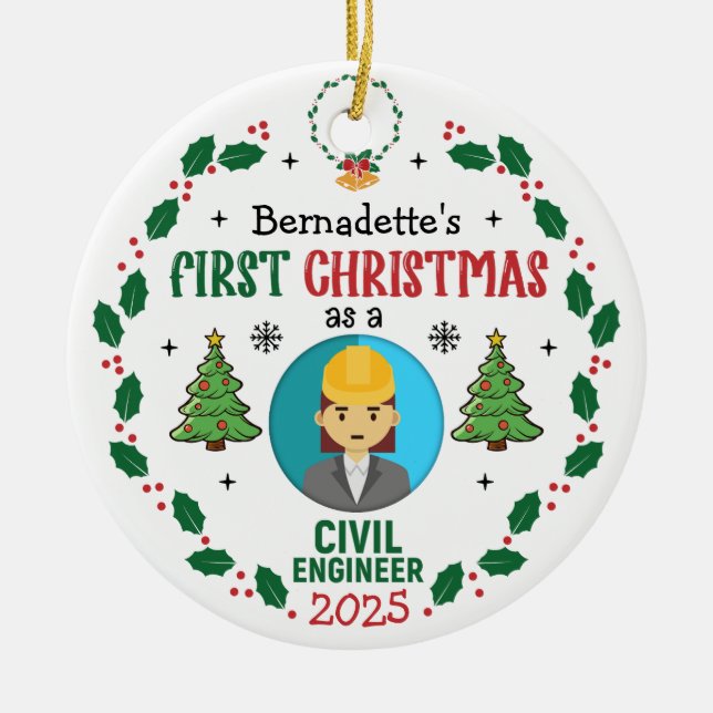 Décoration En Céramique Ingénieur civil Premier Noël Personnalisé (Devant)