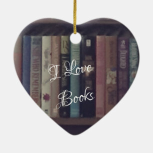 DÉCORATION EN CÉRAMIQUE J'AIME L'ORNEMENT DE COEUR DE LIVRES