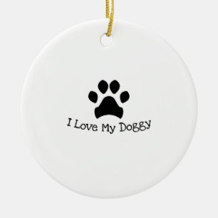 Décoration En Céramique J'Aime Mon Empreinte de patte Noir Et Blanc Doggy