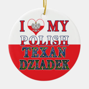 Décoration En Céramique J'Aime Mon Texan Polonais Dziadek
