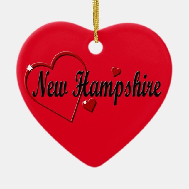 Décoration En Céramique J'aime New Hampshire Coeurs Noël (Devant)