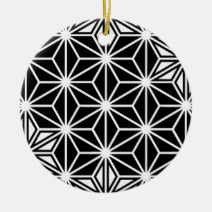 Décoration En Céramique Japonais Asanoha motif - noir et blanc