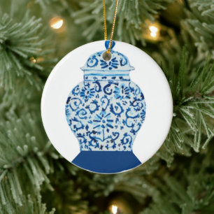 Décoration En Céramique Jar de gingembre bleu et blanc