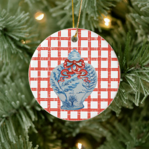Décoration En Céramique Jar de gingembre bleu et blanc de Noël