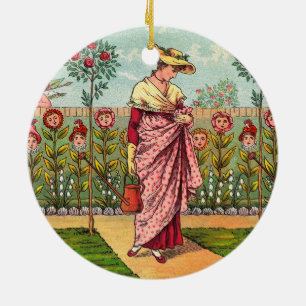 Décoration En Céramique Jardin Cultivation Flower Woman Art Antique